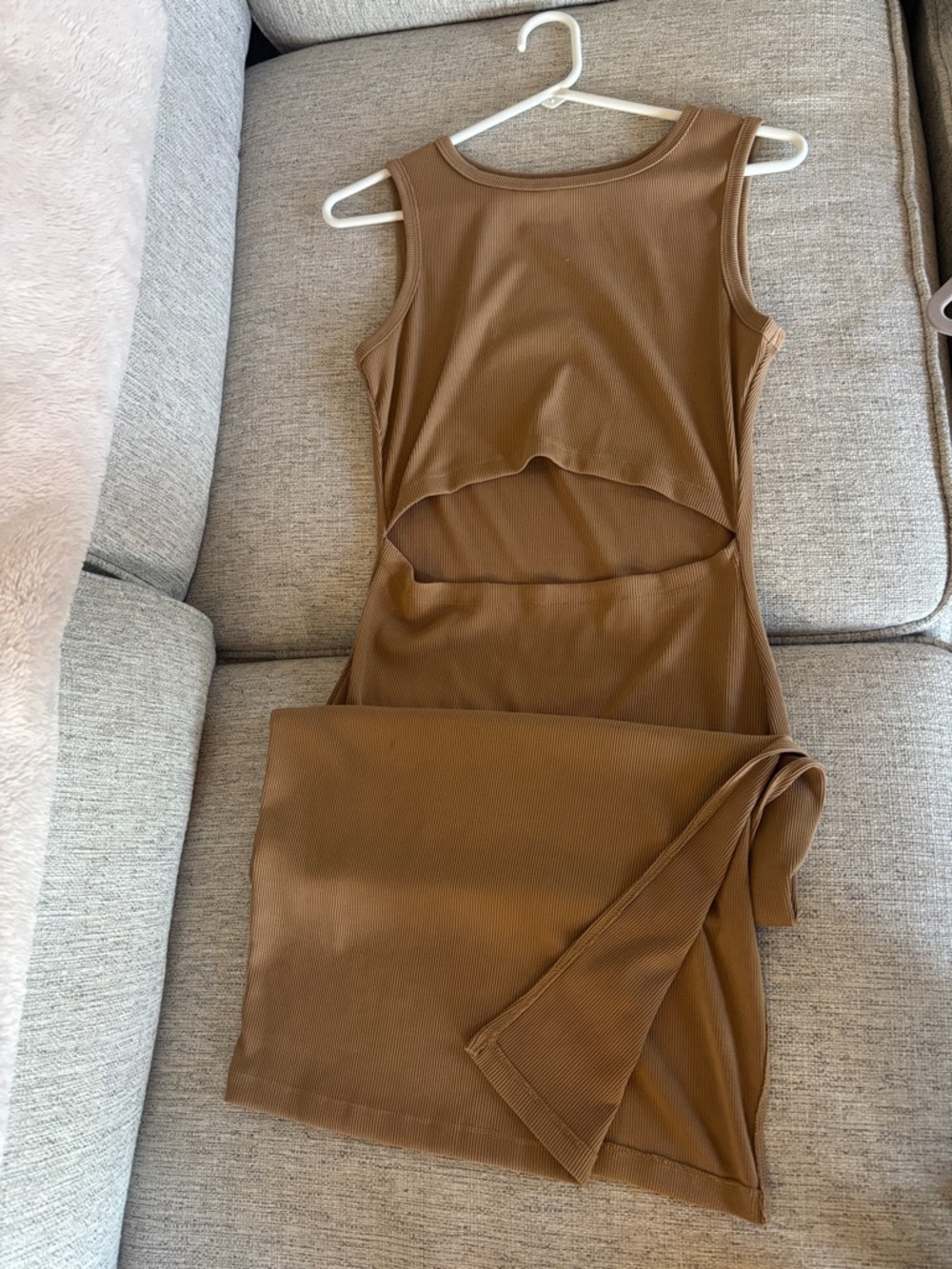 Sleeveless Cutout Midi Dress in Warm Brown